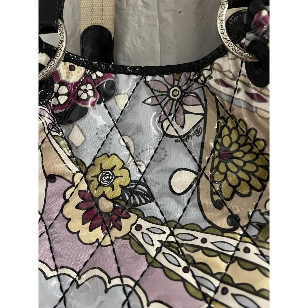 Brighton Blue Purple Floral Paisley Quilted Vinyl Covered Tote Bag 17x10x6 - Picture 2 of 16